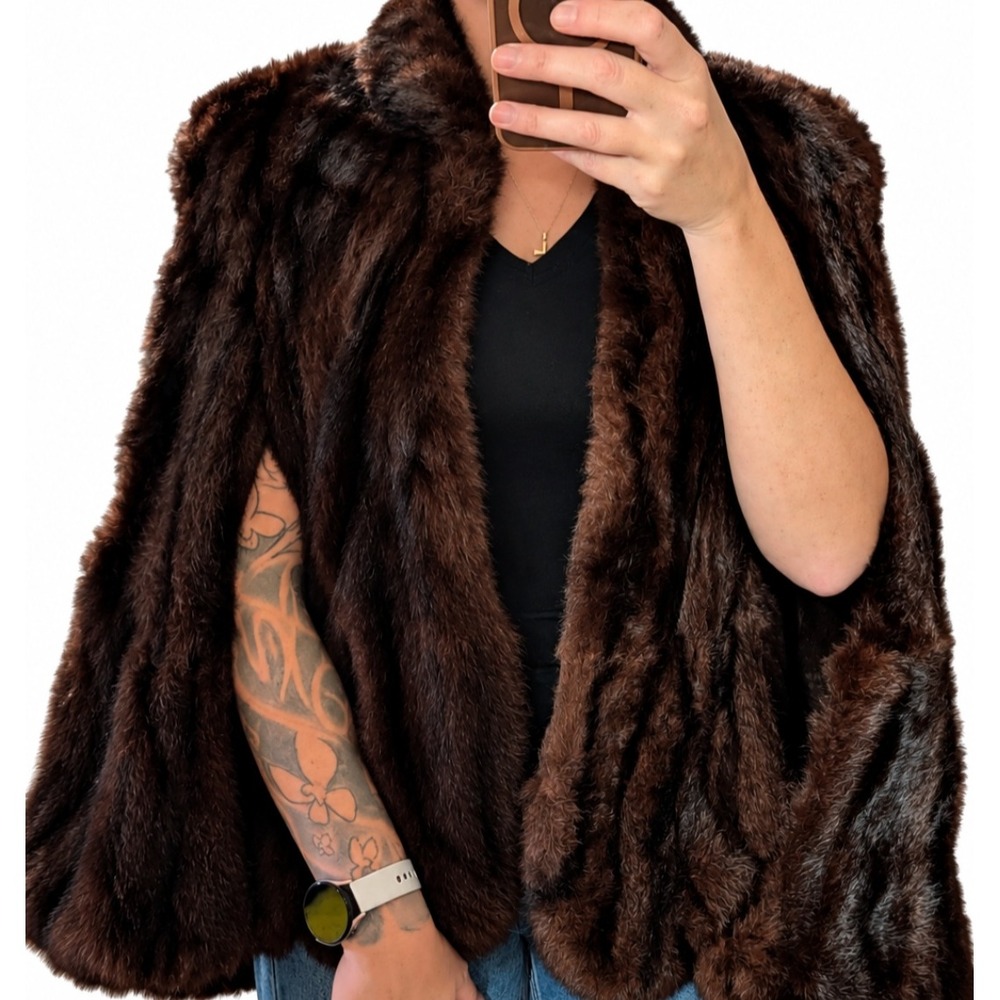 Vintage Ugent's Furs Genuine Mink Fur Vest Brown Sleeveless Coat Women's